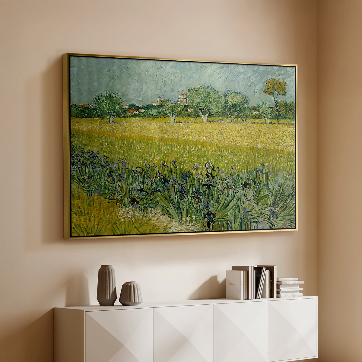 Field with Irises near Arles, 1888 - Floater Framed Canvas Print