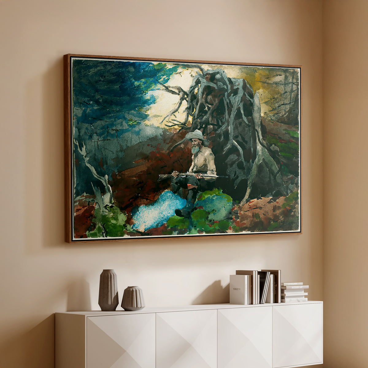 Campfire, Adirondacks, 1892 - Floater Framed Canvas Print