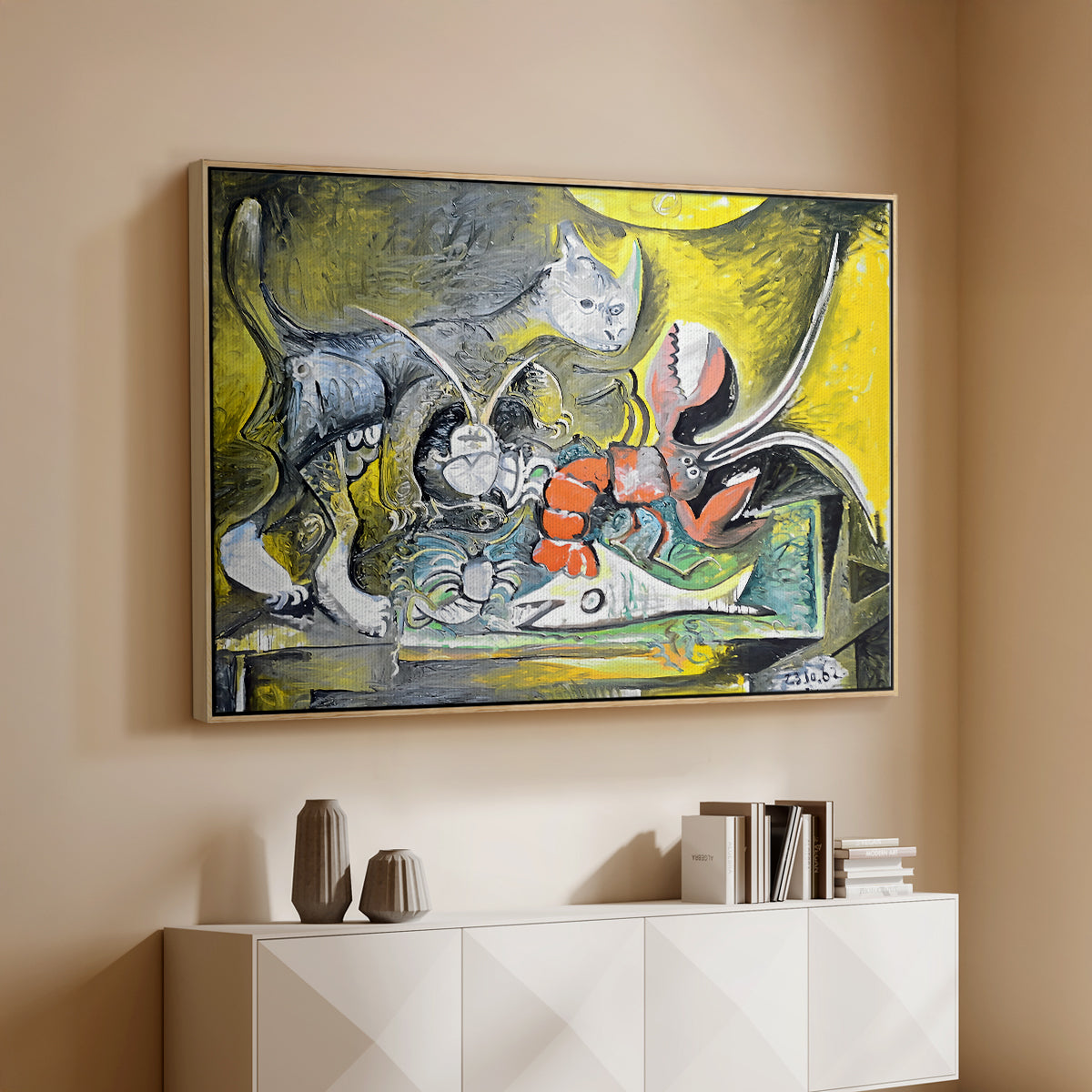 Still Life with Cat and Lobster, 1962 - Floater Framed Canvas Print