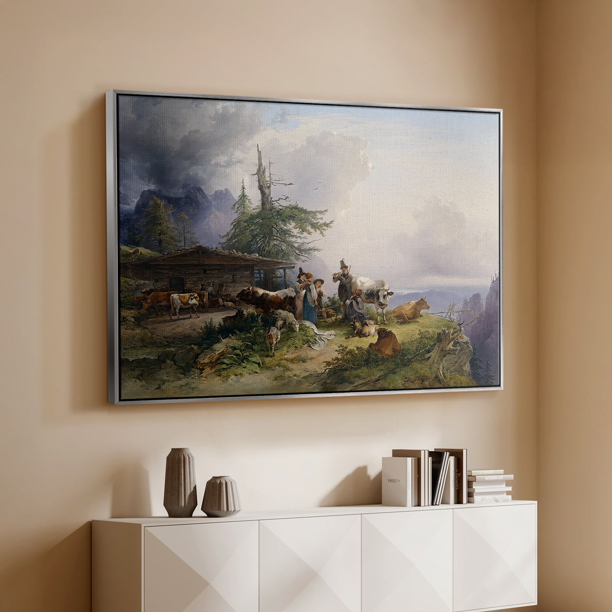 An Alpine Farm on the Untersberg, 1835 - Floater Framed Canvas Print