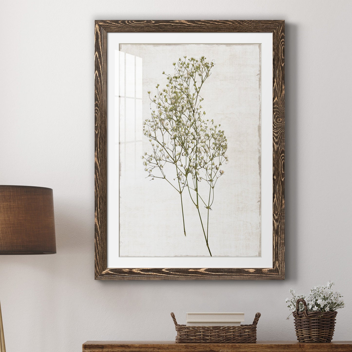 Farmhouse Pressed Flower I - Premium Framed Print - Distressed Barnwood Frame - Ready to Hang