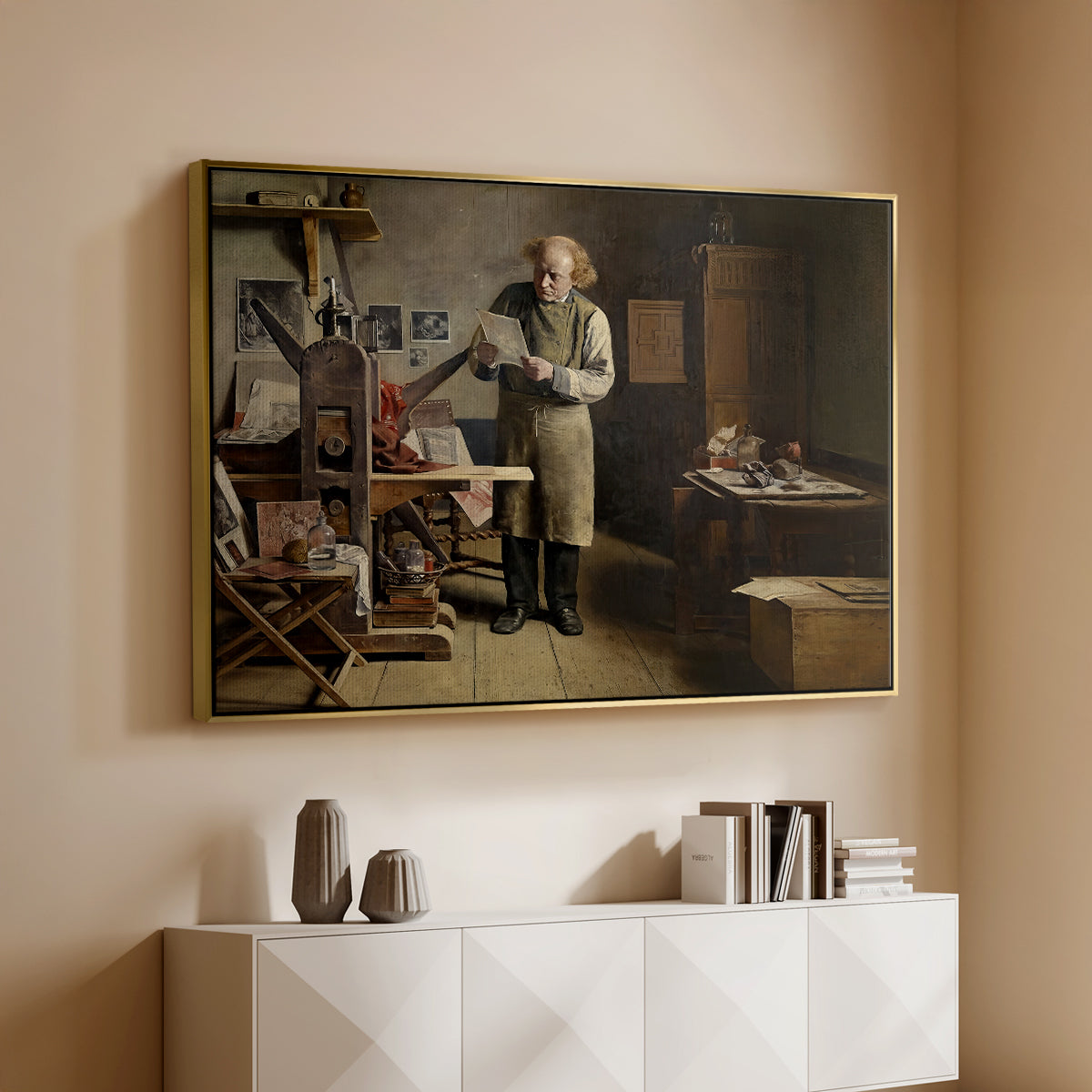 The Plate Printer, 1875 - Floater Framed Canvas Print