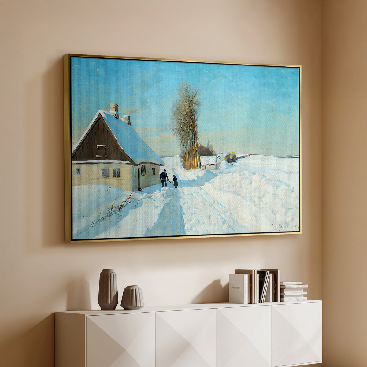 Shoveling Snow on a Beautiful Winter Day, c. 1898 - Floater Framed Canvas Print