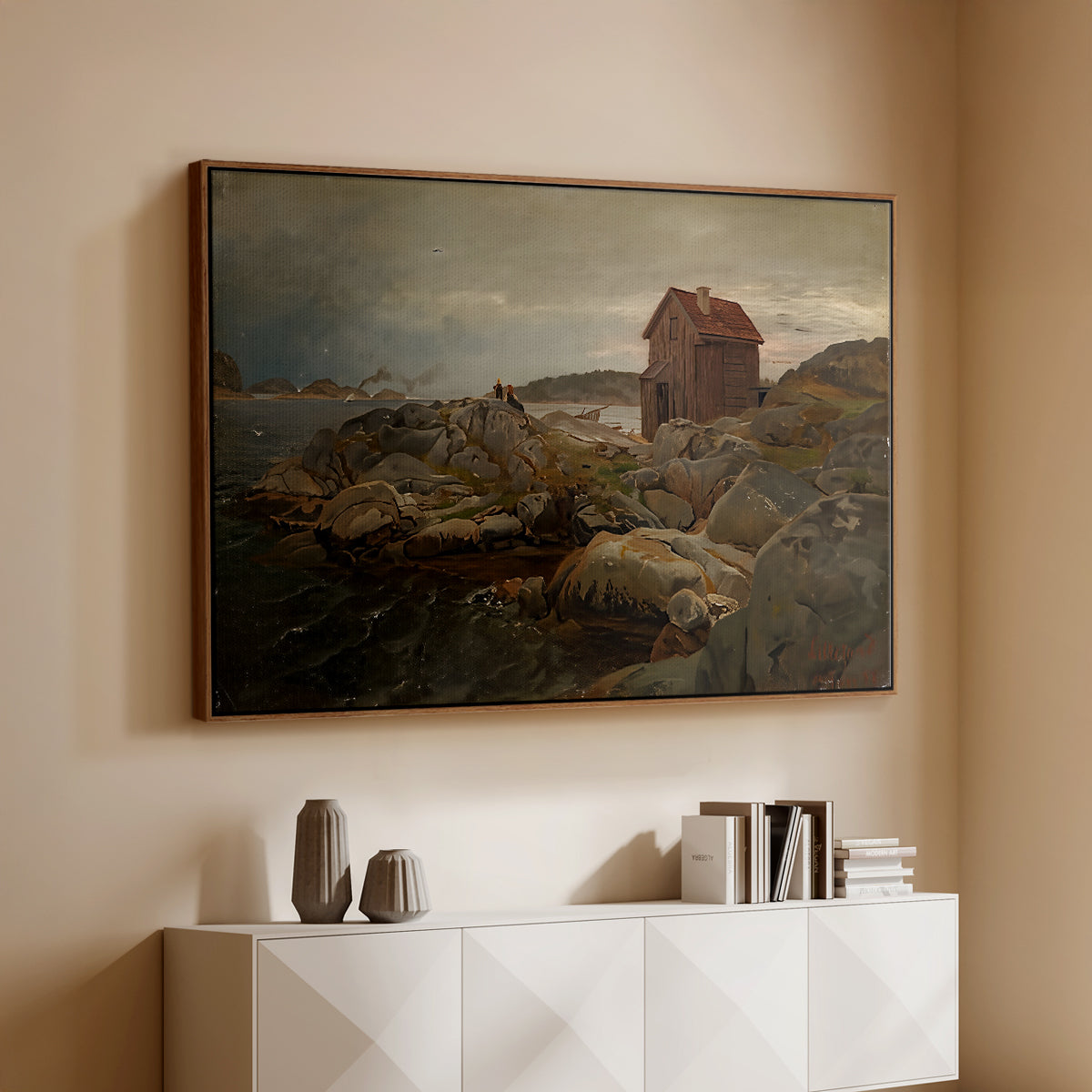 A Fisherman's Home, Lillesand, 1858 - Floater Framed Canvas Print