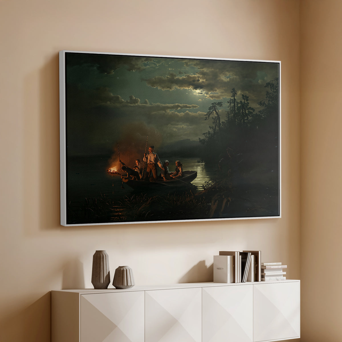 Spear Fishing on Lake Krøderen, 1851 - Floater Framed Canvas Print