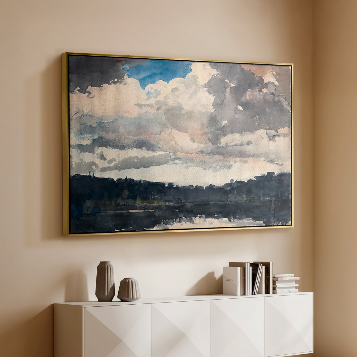 The Lone Boat, North Woods Club, Adirondacks, 1892 - Floater Framed Canvas Print