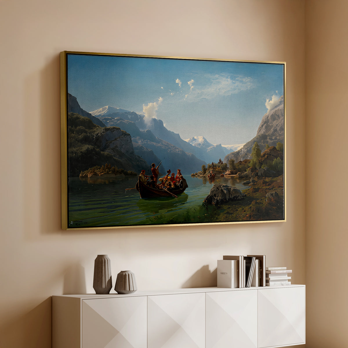 Bridal Procession on the Hardangerfjord, 1848 - Floater Framed Canvas Print
