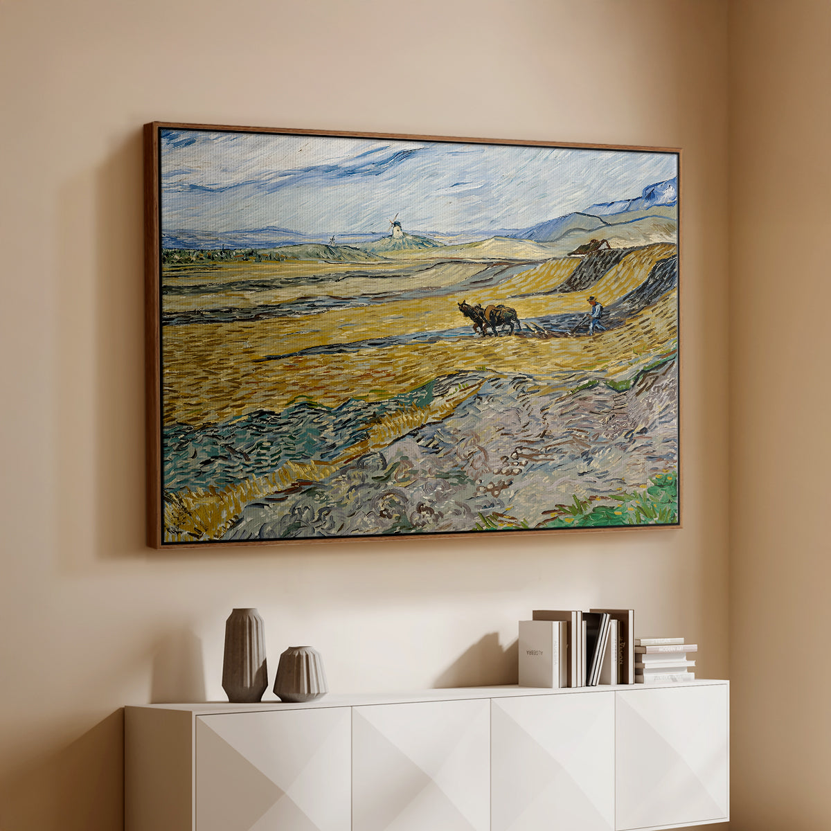 Enclosed Field with Ploughman, 1889 - Floater Framed Canvas Print