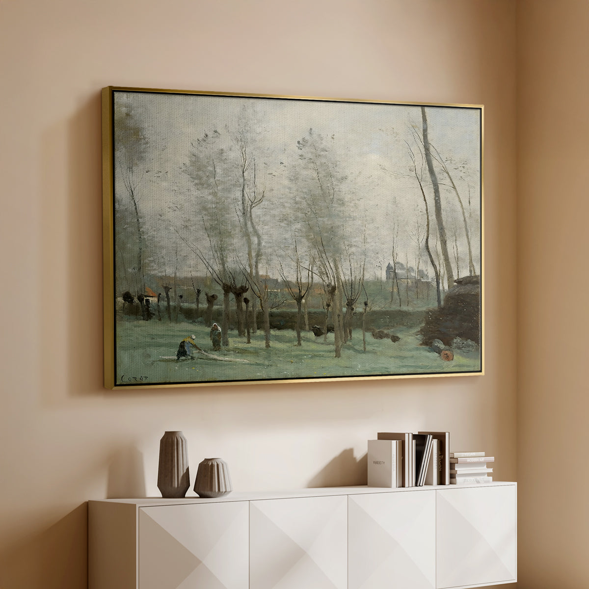 Washerwomen in a Willow Grove, c. 1871 - Floater Framed Canvas Print