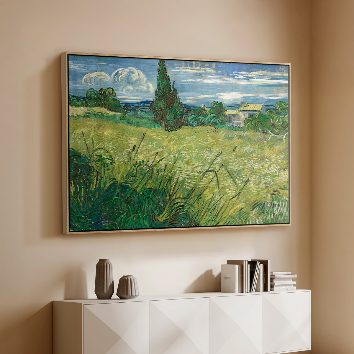 Green Wheat Field with Cypress, 1889 - Floater Framed Canvas Print