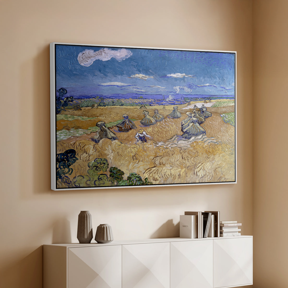 Wheat Field with Reaper, Auvers, 1888 - Floater Framed Canvas Print