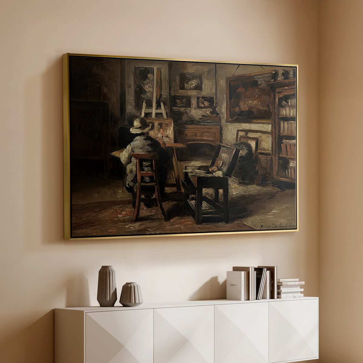 The Studio of Ferdinand De Braekeleer I, Father of the Painter, c. 1873-1885 - Floater Framed Canvas Print