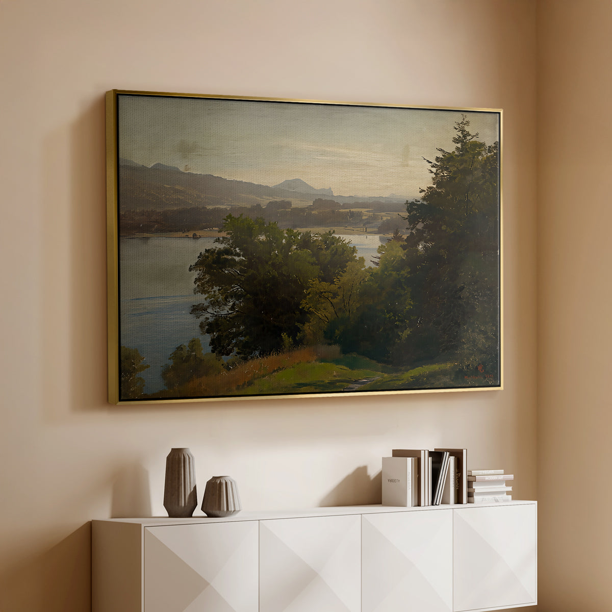 View of the Mondsee, 1870 - Floater Framed Canvas Print