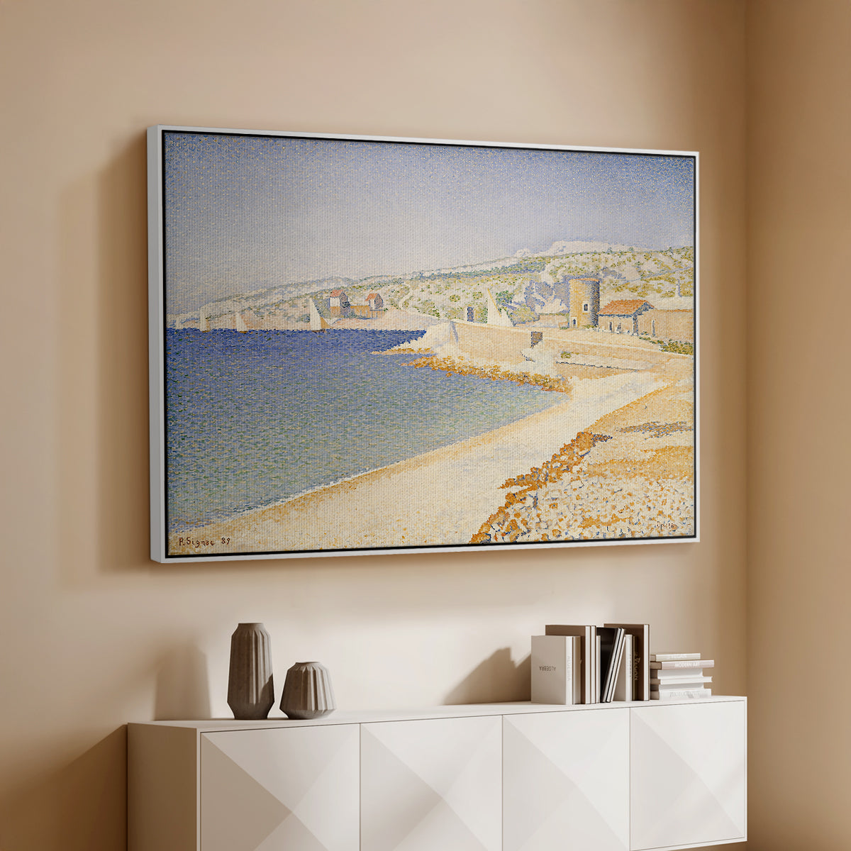 The Jetty at Cassis, Opus 198, 1889 - Floater Framed Canvas Print
