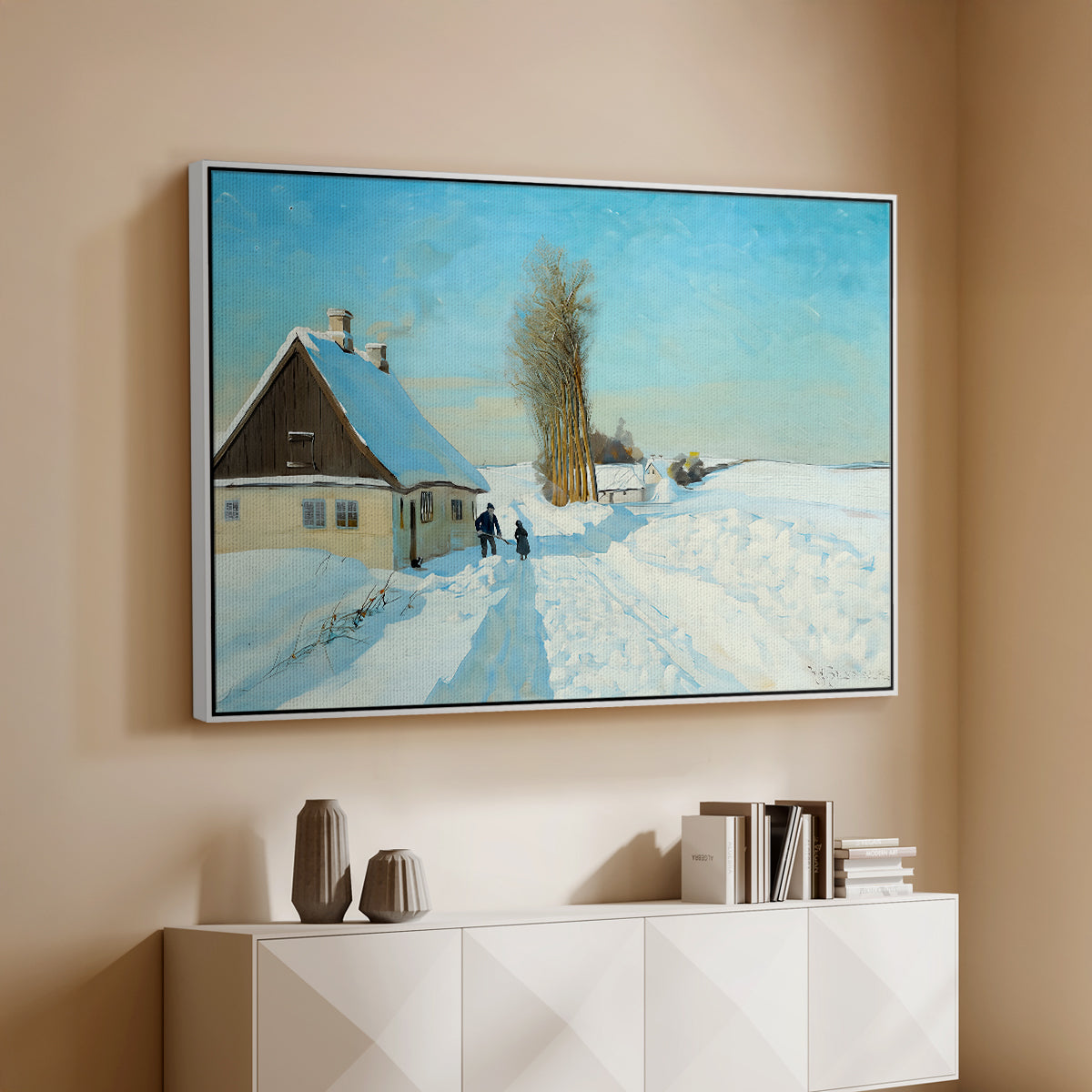 Shoveling Snow on a Beautiful Winter Day, c. 1898 - Floater Framed Canvas Print