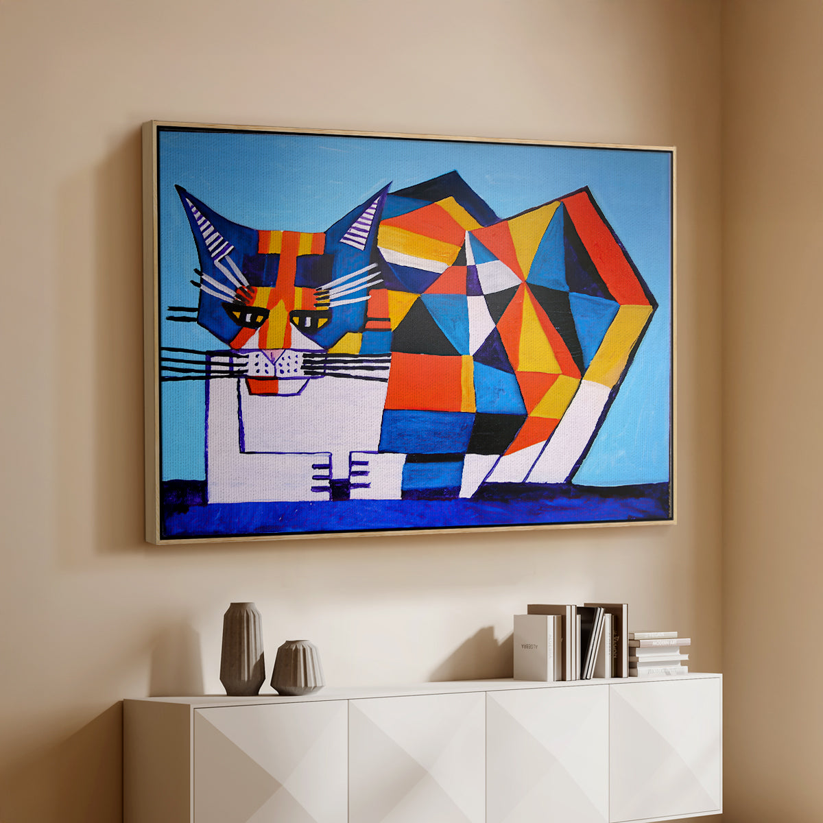 Cassie Thinking about Cubism - Floater Framed Canvas Print