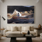 Canvas art print featuring a river composition showing motion and control in turbulent current, displayed in a spacious living room