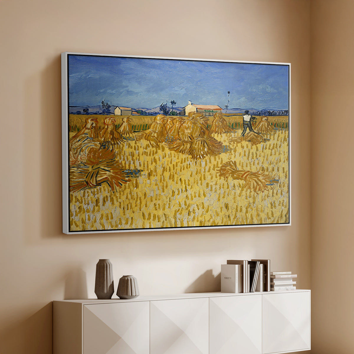 Wheat Field with Sheaves (Harvest in Provence), 1888 - Floater Framed Canvas Print