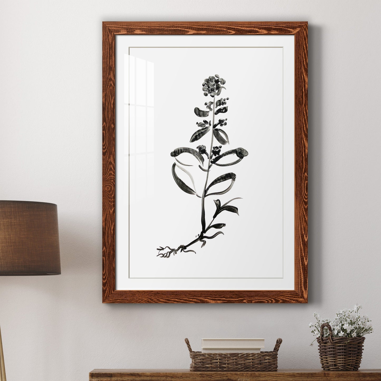 Inky Botanical III - Premium Framed Print - Distressed Barnwood Frame - Ready to Hang