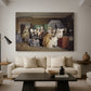 Canvas art print featuring a group composition centered on childbirth setting, displayed in a spacious living room