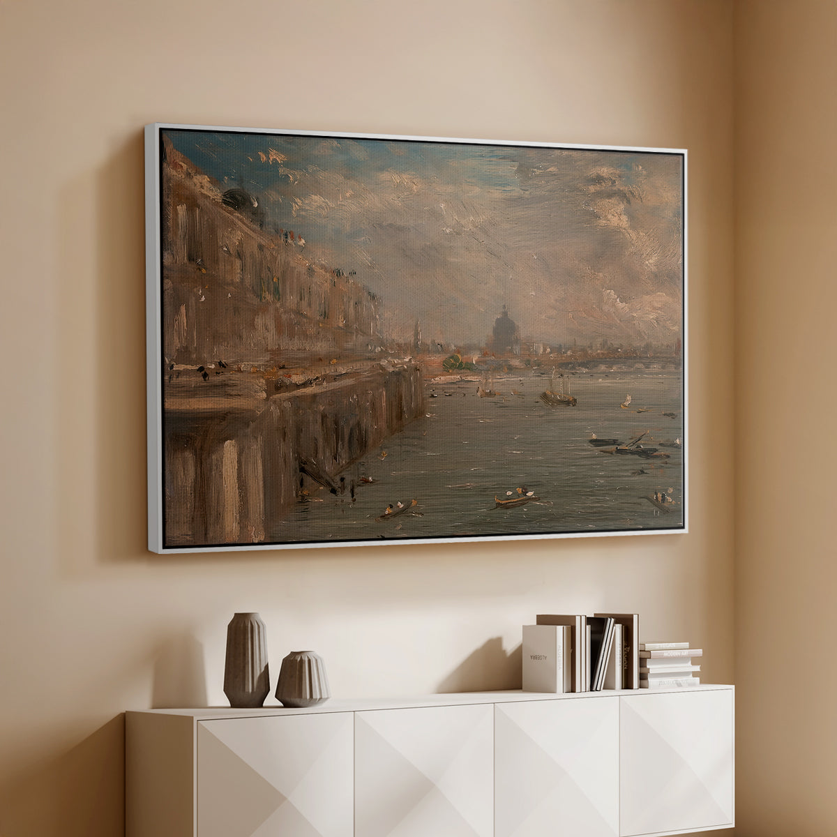 Somerset House Terrace from Waterloo Bridge, c. 1819 - Floater Framed Canvas Print
