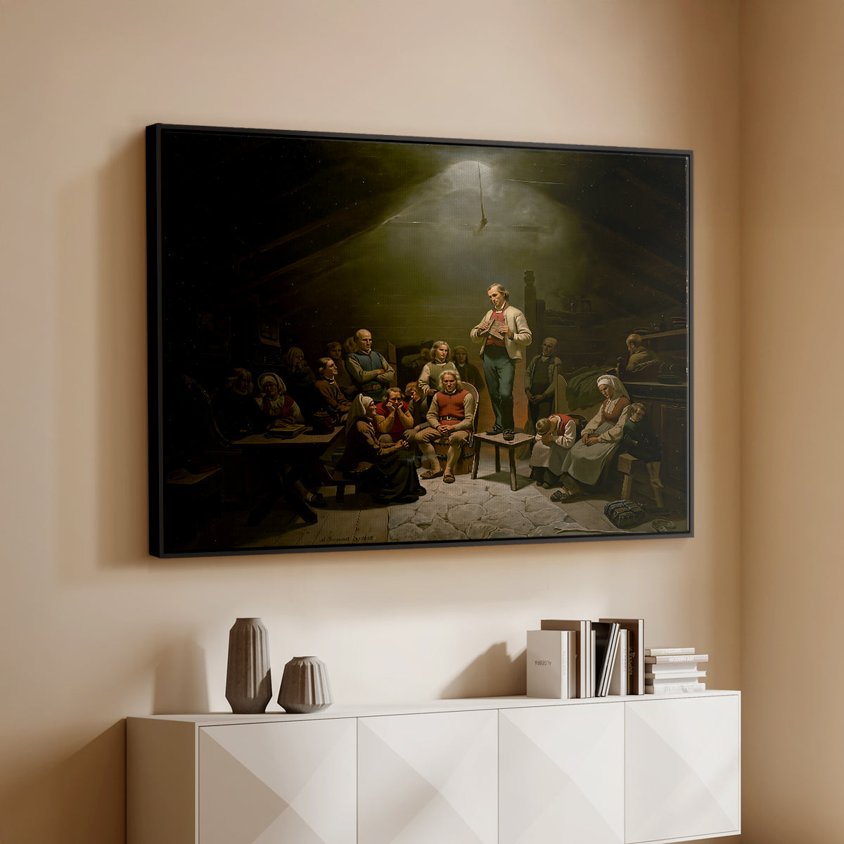 Low Church Devotion (Haugianerne), 1848 - Floater Framed Canvas Print