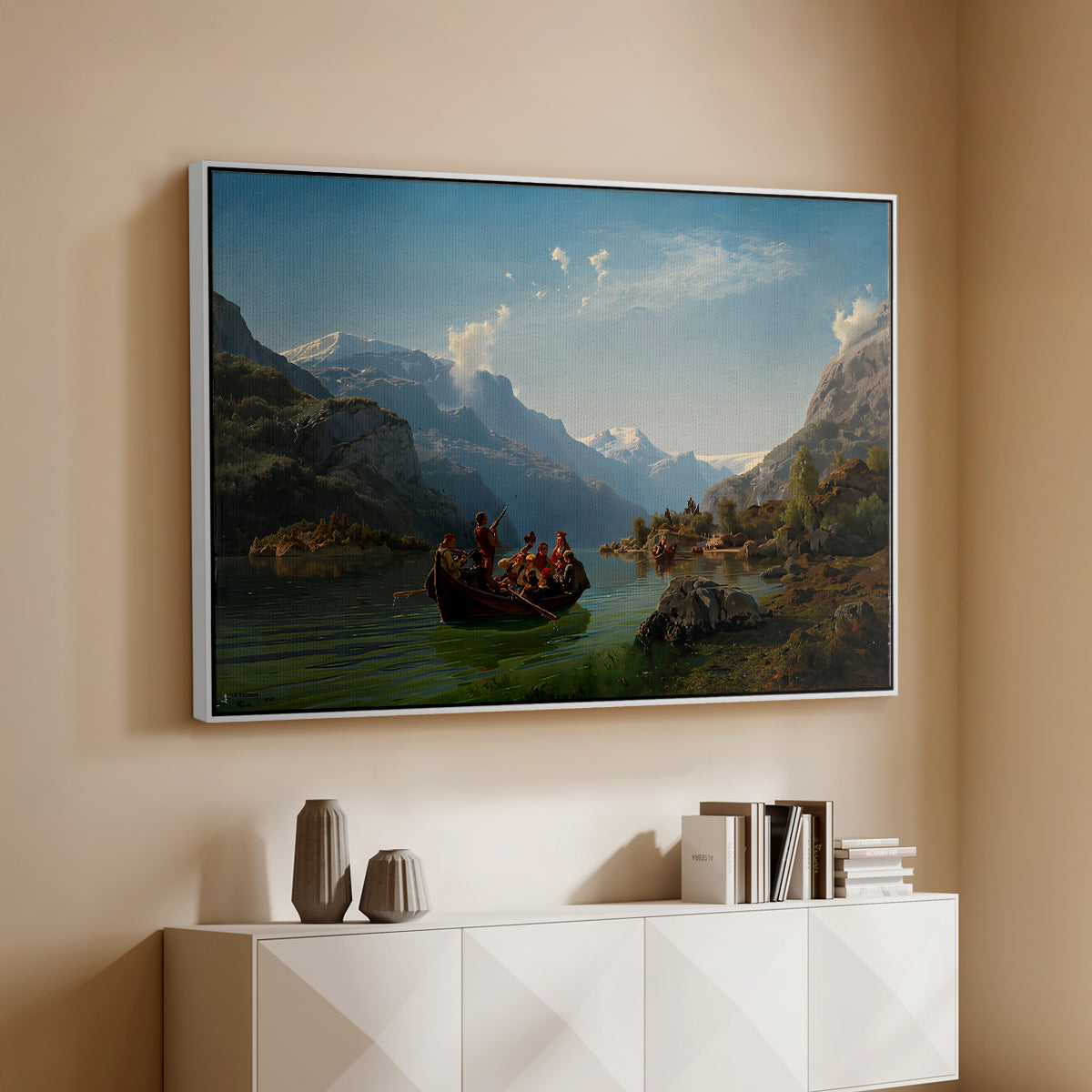 Bridal Procession on the Hardangerfjord, 1848 - Floater Framed Canvas Print