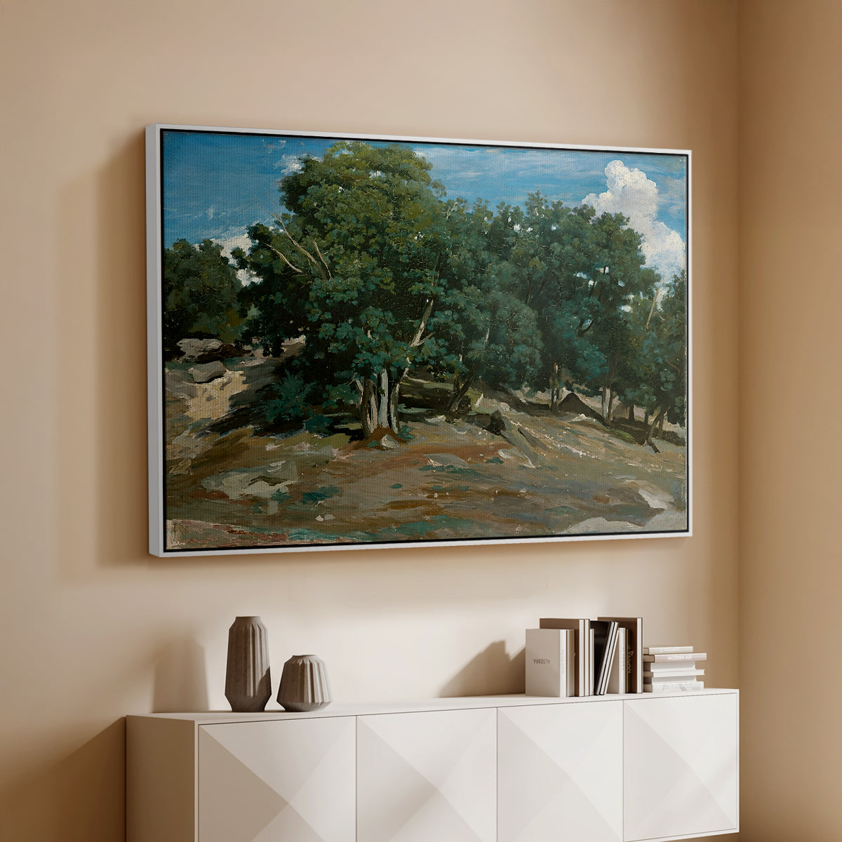 Fontainebleau: Oak Trees at Bas-Bréau, c. 1830-1835 - Floater Framed Canvas Print