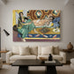 Canvas art print featuring a Fauvist composition of two seated figures at play, displayed in a spacious living room