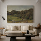 Canvas art print featuring a scenic rural landscape with fields and horizon, displayed in a spacious living room