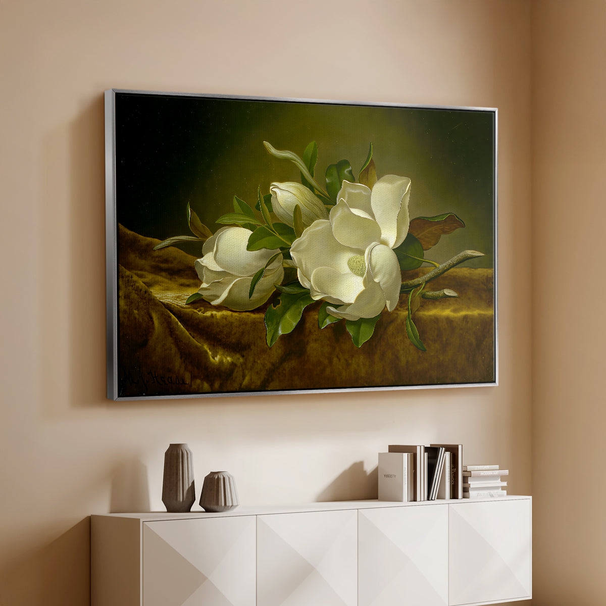 Magnolias on Gold Velvet Cloth, c. 1888-1890 - Floater Framed Canvas Print