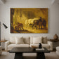 Canvas art print featuring a rural composition featuring ewe and offspring, displayed in a spacious living room