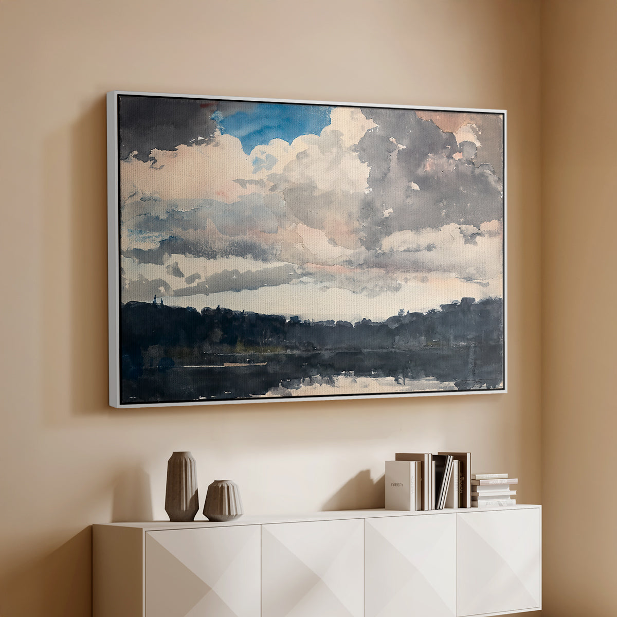 The Lone Boat, North Woods Club, Adirondacks, 1892 - Floater Framed Canvas Print