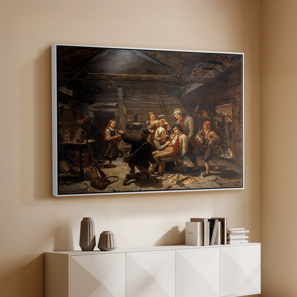 The Return of the Bear Hunter, 1856 - Floater Framed Canvas Print