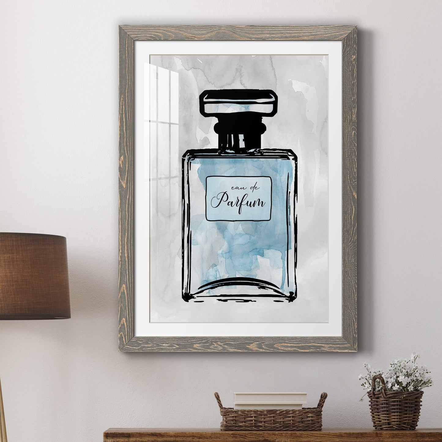 Blue Wash Perfume - Premium Framed Print - Distressed Barnwood Frame - Ready to Hang