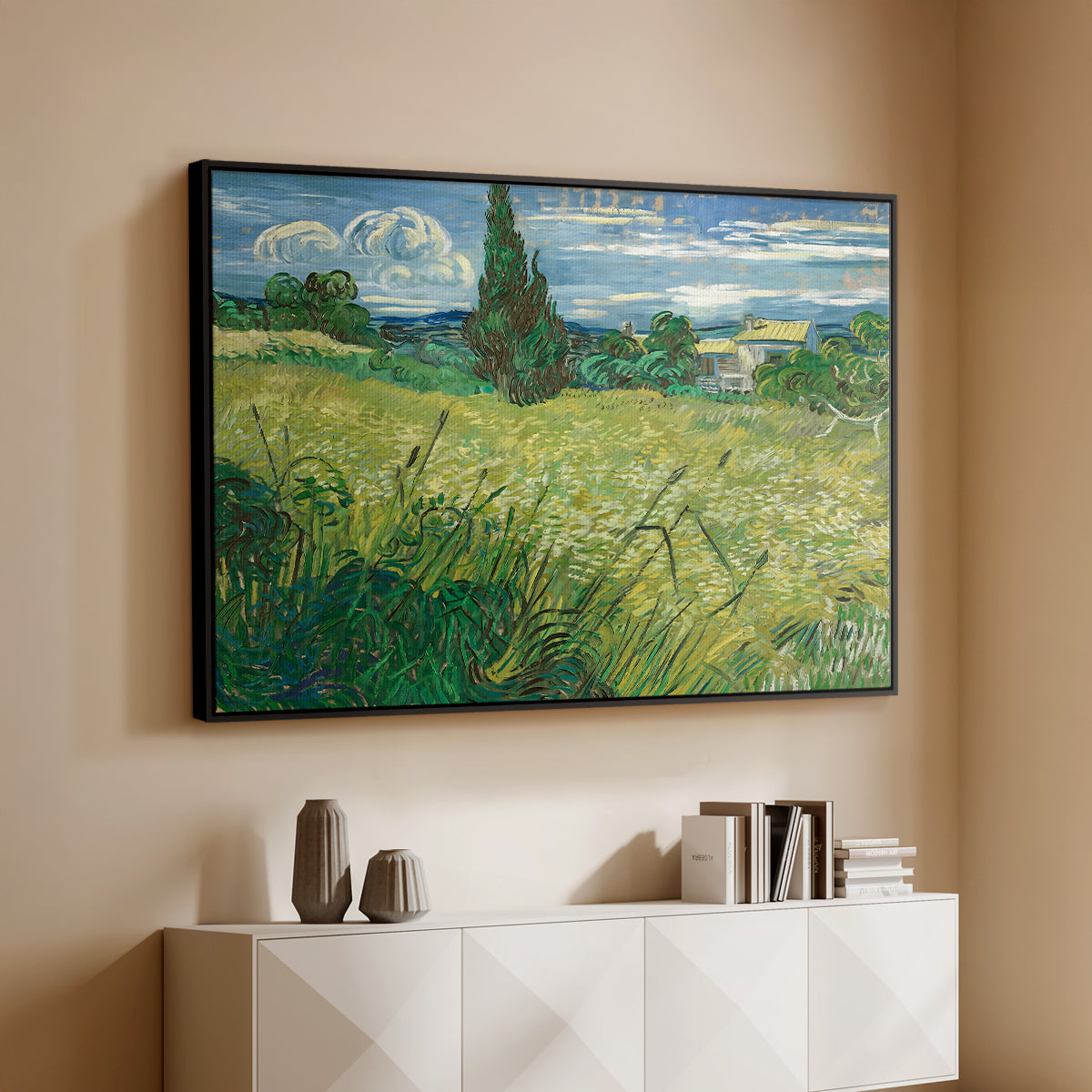 Green Wheat Field with Cypress, 1889 - Floater Framed Canvas Print