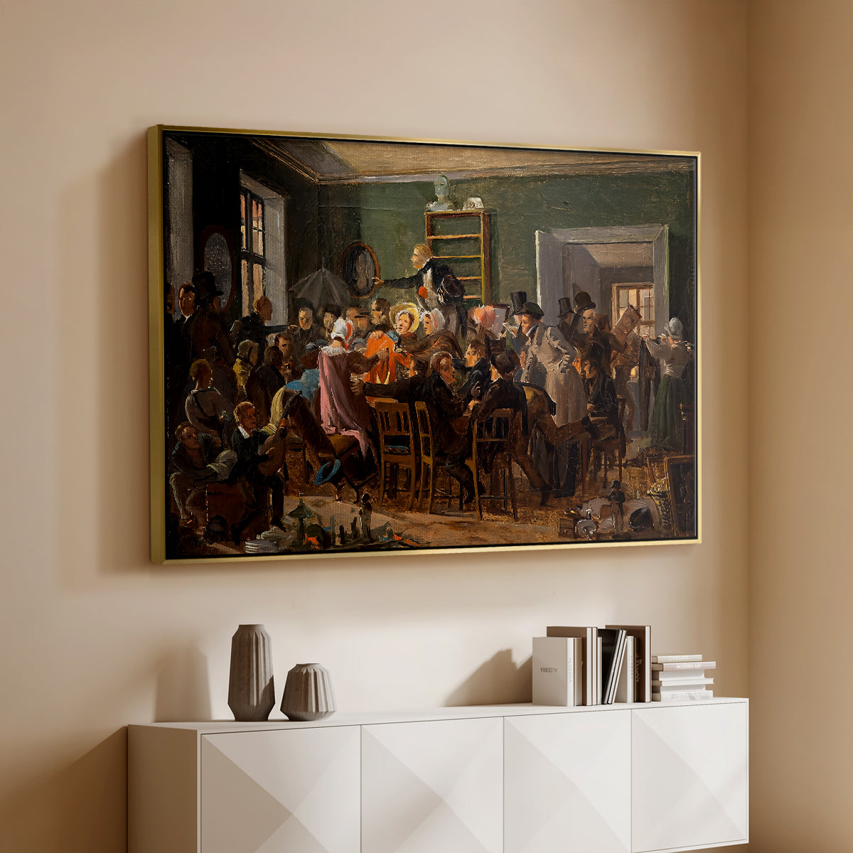 An Auction Scene, 1835 - Floater Framed Canvas Print