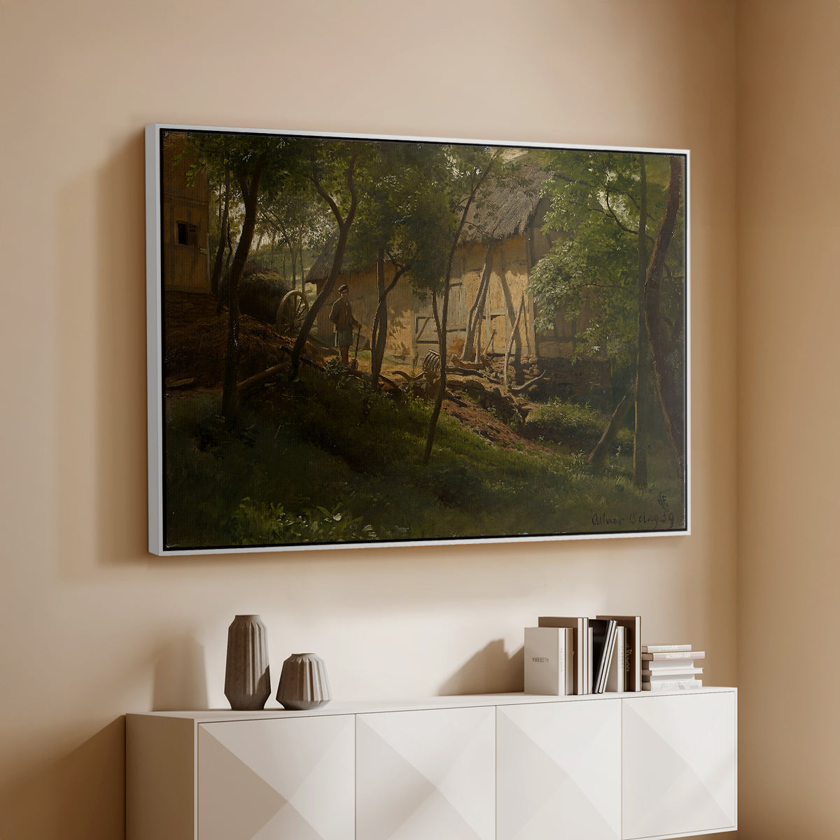 German Farm, 1859 - Floater Framed Canvas Print