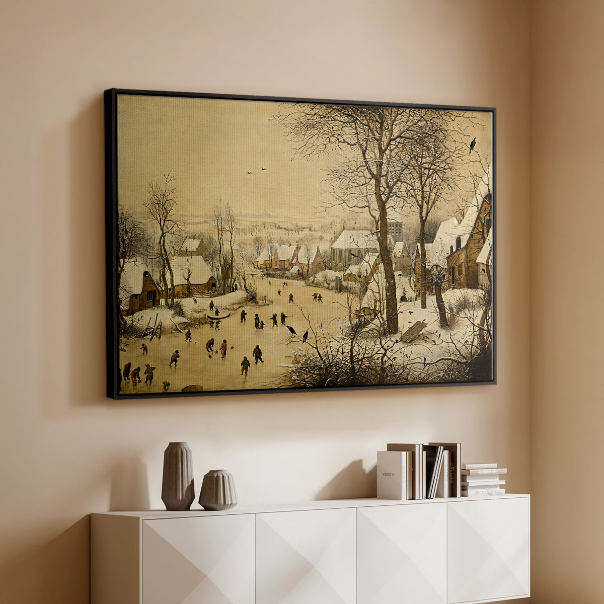 Winter Landscape with Skaters and Bird Trap, 1565 - Floater Framed Canvas Print