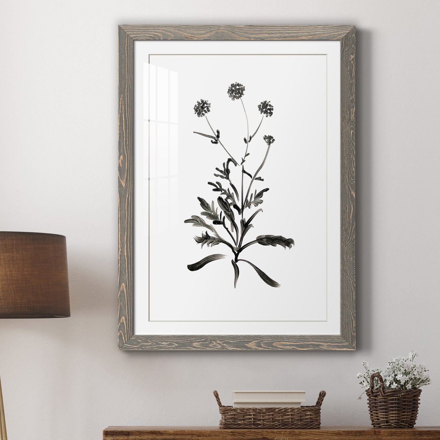 Inky Botanical I - Premium Framed Print - Distressed Barnwood Frame - Ready to Hang