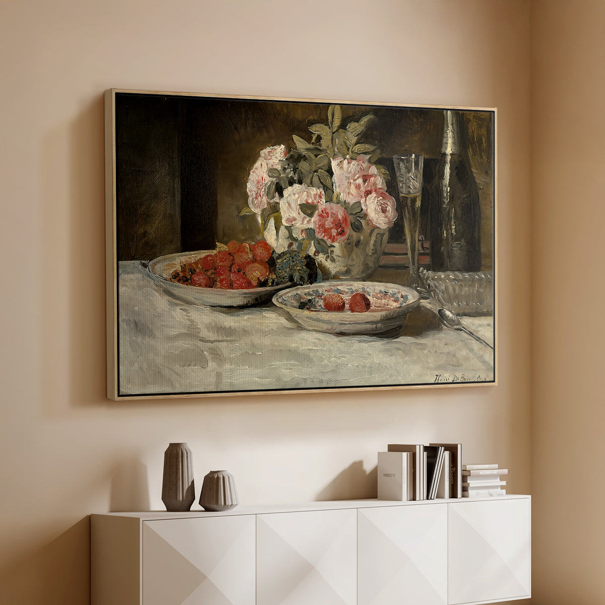 Strawberries and Champagne, c. 1881-1885 - Floater Framed Canvas Print