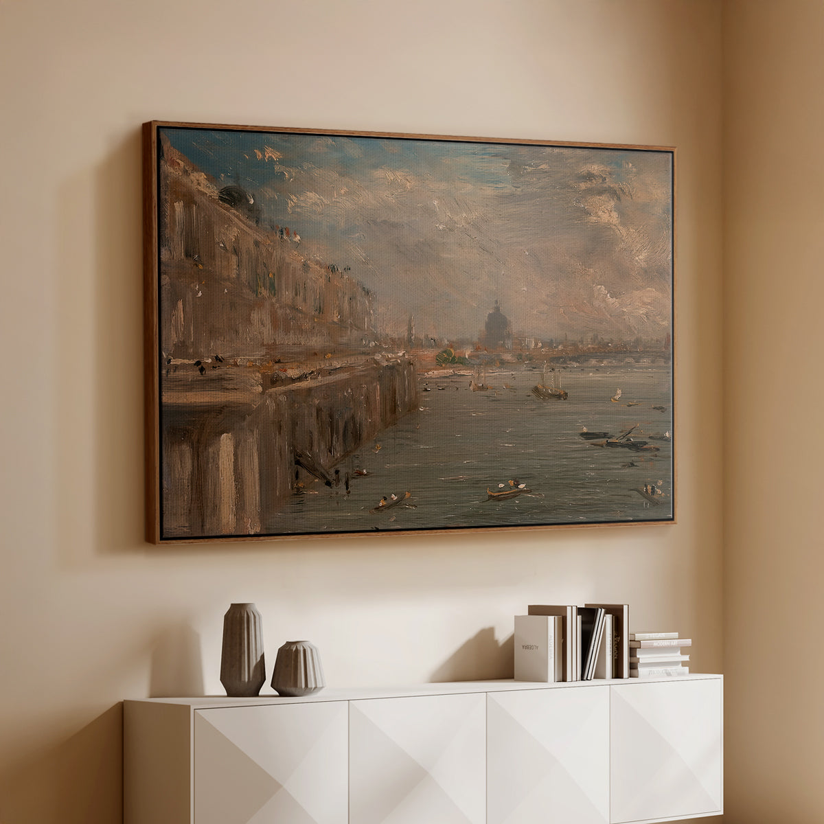 Somerset House Terrace from Waterloo Bridge, c. 1819 - Floater Framed Canvas Print