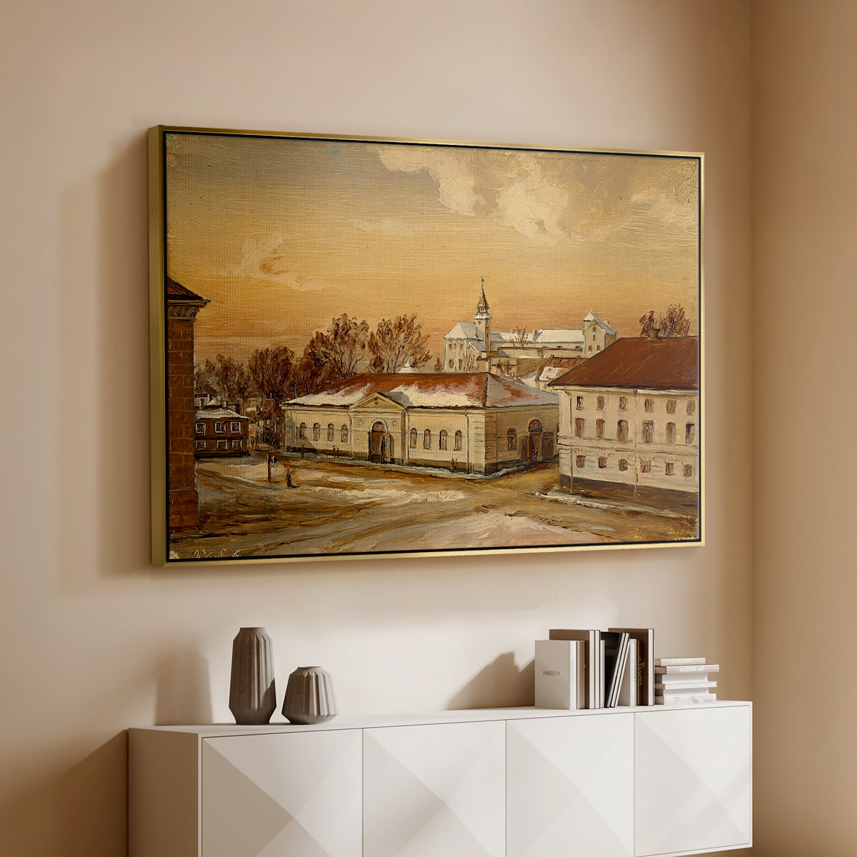 The Riding School at Akershus Castle, 1846 - Floater Framed Canvas Print