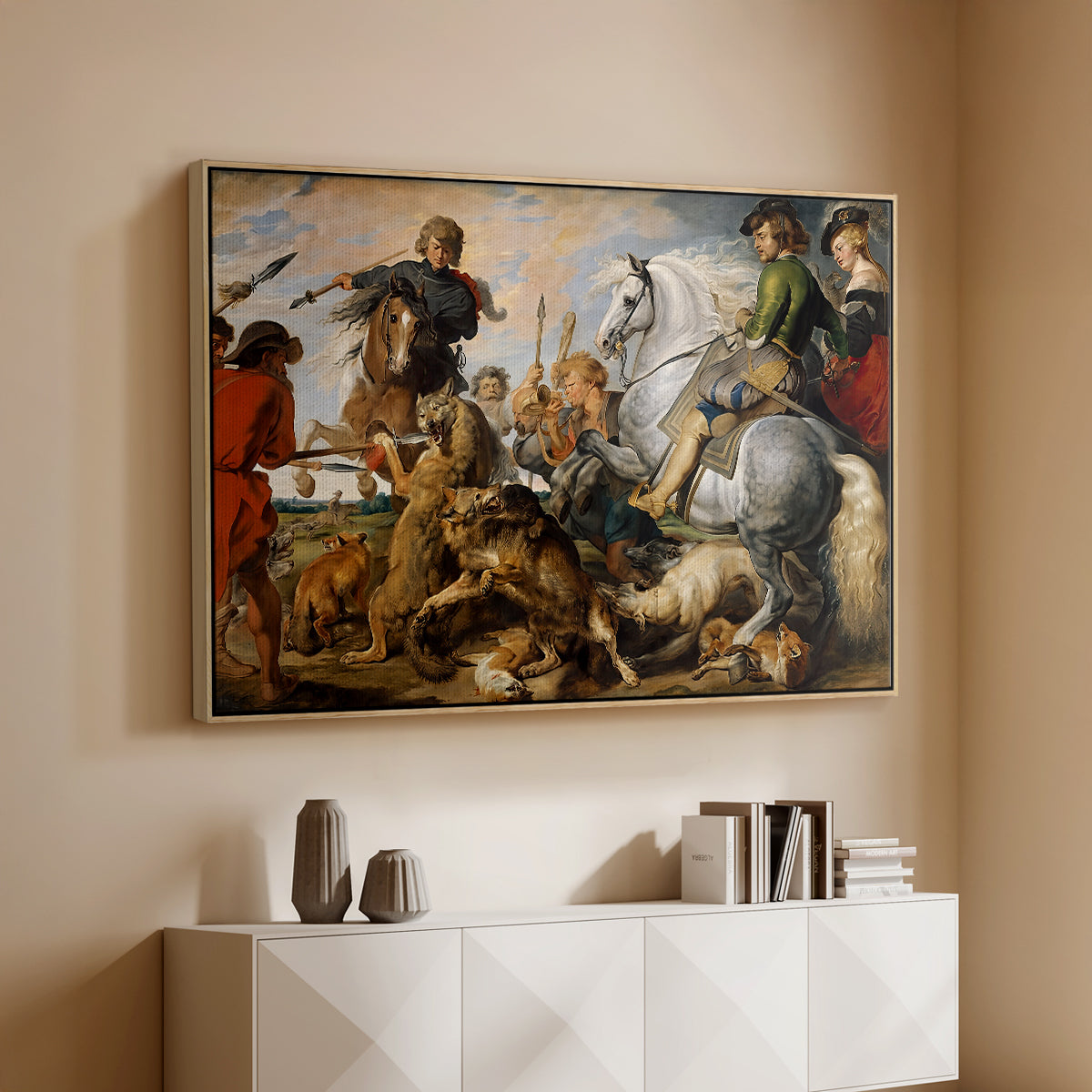 The Wolf and Fox Hunt, c. 1616 - Floater Framed Canvas Print