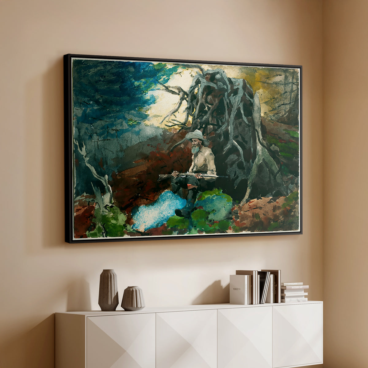 Campfire, Adirondacks, 1892 - Floater Framed Canvas Print