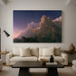 Canvas art print featuring a romantic composition with symbolic figure and environment, displayed in a spacious living room
