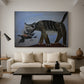 Canvas art print featuring an expressive predator interaction, displayed in a spacious living room