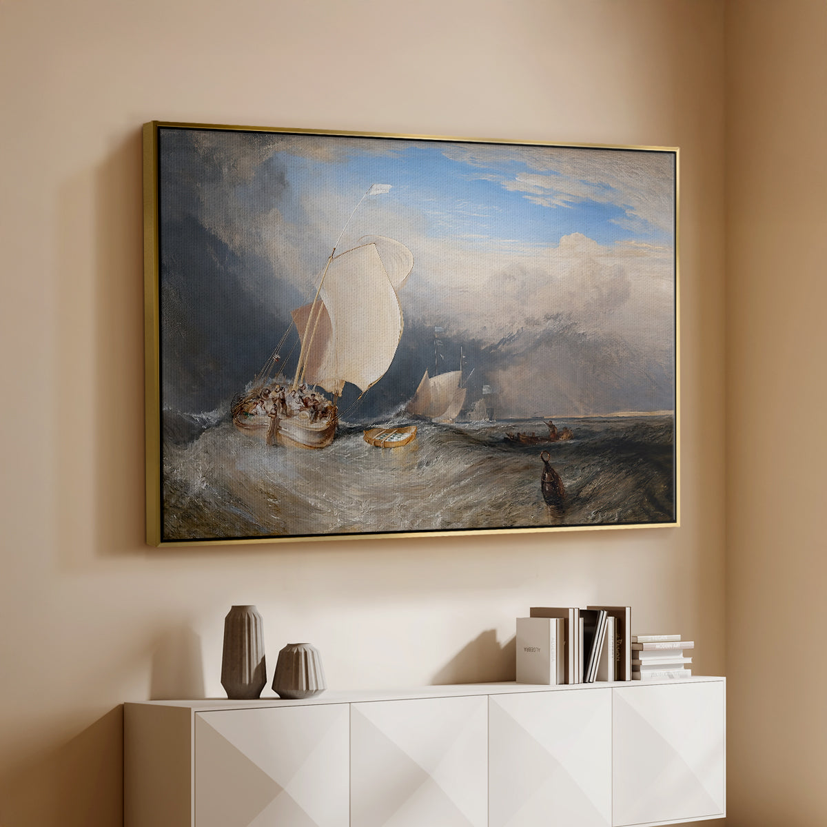 Fishing Boats with Hucksters Bargaining for Fish, 1837-1838 - Floater Framed Canvas Print