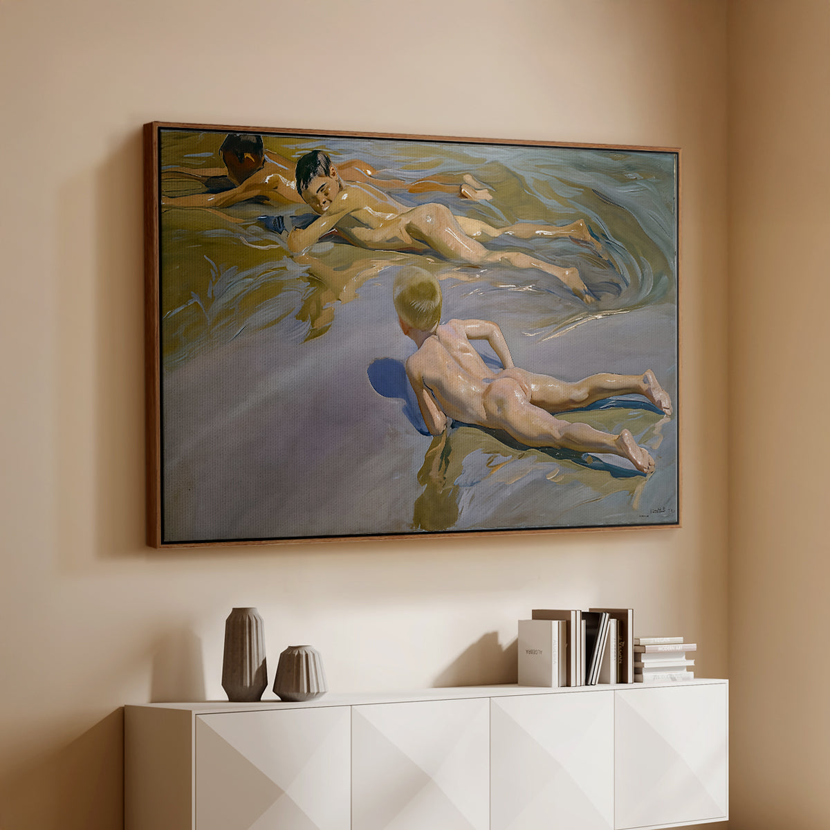Boys on the Beach, 1910 - Floater Framed Canvas Print