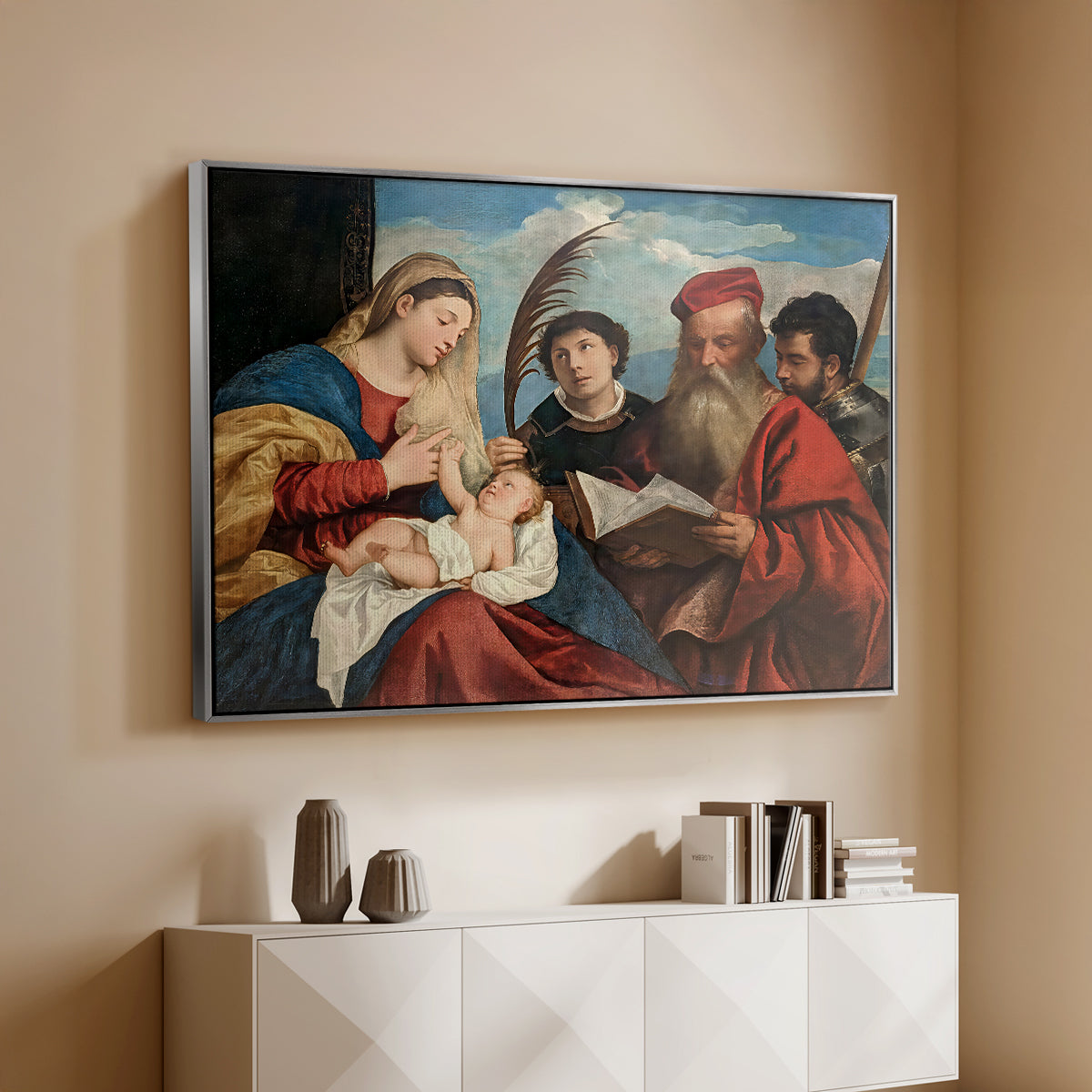 Mary and Child with Saints Stephen, Jerome and Maurice, c. 1510 - Floater Framed Canvas Print